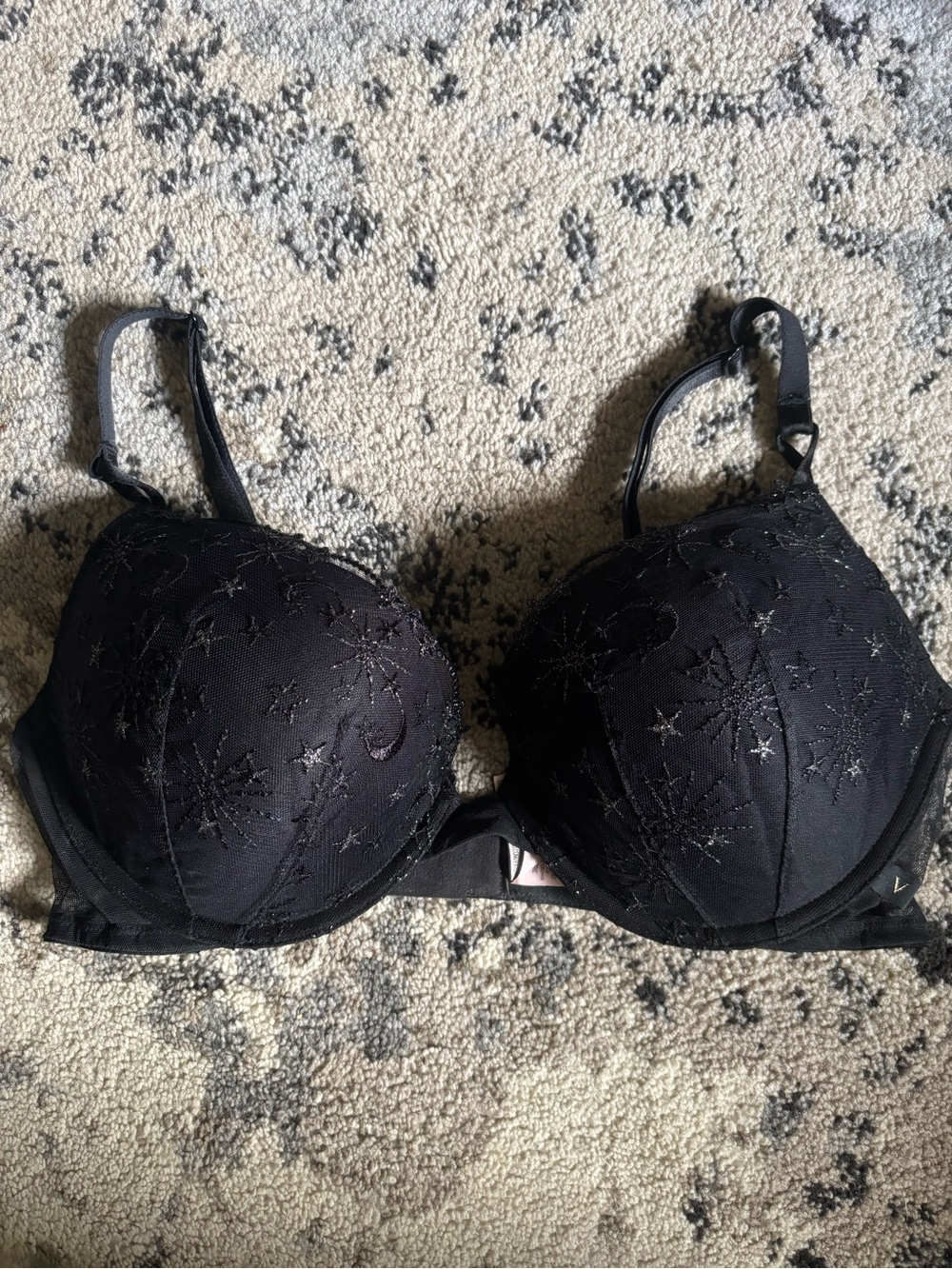 Victoria's Secret Black Embroidered Star & Moon Push-Up Bra